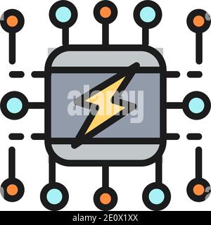 Sistema di alimentazione, sistema elettrico intelligente, icona linea piatta a colori. Illustrazione Vettoriale
