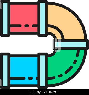 Tunnel curvo vettoriale per giochi icona linea a colori piatta. Illustrazione Vettoriale