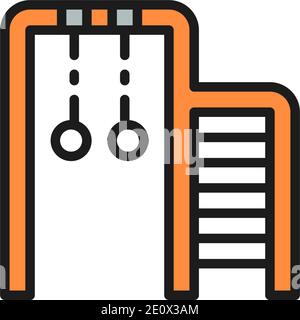 Parete svedese con anelli ginnici, scala di arrampicata bambini icona linea piatta colore. Illustrazione Vettoriale