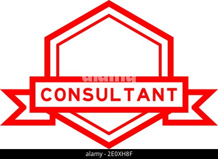 Banner con etichetta esagonale di colore rosso vintage con parola consultant su sfondo bianco Illustrazione Vettoriale