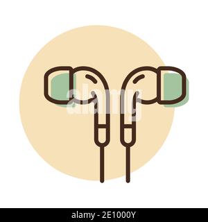 Auricolari icona piatta vettoriale delle cuffie. Segnale musicale. Simbolo grafico per la musica e il suono del sito web e delle applicazioni design, logo, app, UI Illustrazione Vettoriale