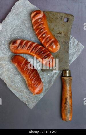 Salsicce alla griglia, con carne scissa, Svizzera, Europa Foto Stock