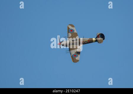 Hawker Hurricane Aircraft in volo in Royal Air Force Marcings, Cambridgeshire, Inghilterra, Regno Unito, Europa Foto Stock