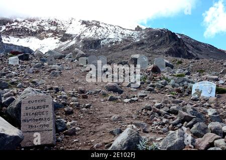 Cimitero degli alpinisti al vulcano Chimborazo, provincia di Chimborazo, Ecuador, Sud America Foto Stock