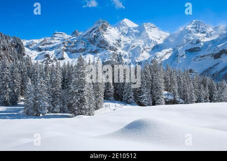 Blüemlisalp Rothorn, Blüemlisalphorn, Oeschinenhorn, Alpi Bernesi, Svizzera, Europa Foto Stock