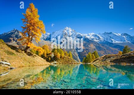 Lago di Bleu, Grande Dent de Veisivi, Dent de Perroc, Aiguille de la TSA, Vallese, Svizzera, Europa Foto Stock