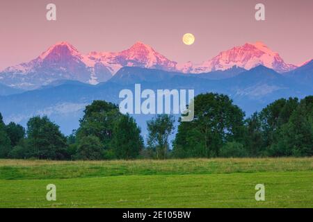 Eiger, 3970 (m), Mönch, 4107 m, Jungfrau, 4158 m, Oberland Bernese, Svizzera, Europa Foto Stock