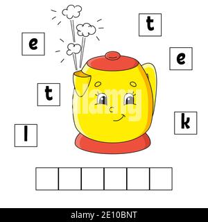 Parole puzzle. Istruzione foglio di lavoro in via di sviluppo. Gioco di apprendimento per i bambini. Pagina attività. Puzzle per bambini. Riddle prescolare per i. Semplice piatto isolato v Illustrazione Vettoriale