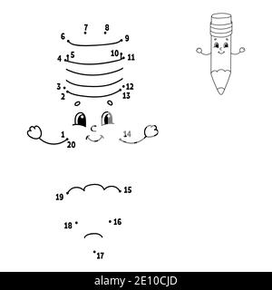 Punto per punto. Disegnare una linea. La pratica della scrittura. Numeri di apprendimento per i bambini. Istruzione foglio di lavoro in via di sviluppo. Attività pagina di colorazione. Gioco per il bimbo. È Illustrazione Vettoriale