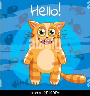 Illustrazione vettoriale del gatto cartoon. Ciao. Illustrazione Vettoriale