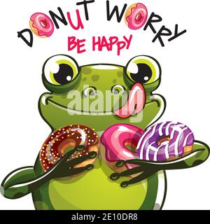 Illustrazione vettoriale della rana di cartoni animati con ciambelle. Illustrazione Vettoriale