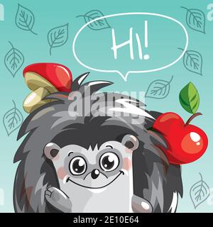 Illustrazione vettoriale di hedgehog cartoon. Ciao Illustrazione Vettoriale