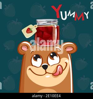 Illustrazione vettoriale di orso cartoon con marmellata. Illustrazione Vettoriale