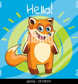 Illustrazione vettoriale della volpe cartoon. Ciao. Illustrazione Vettoriale