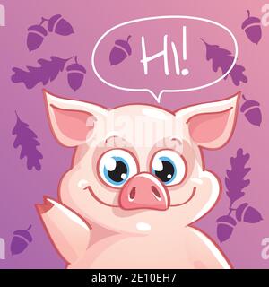 Illustrazione vettoriale del maiale cartoon. Ciao Illustrazione Vettoriale