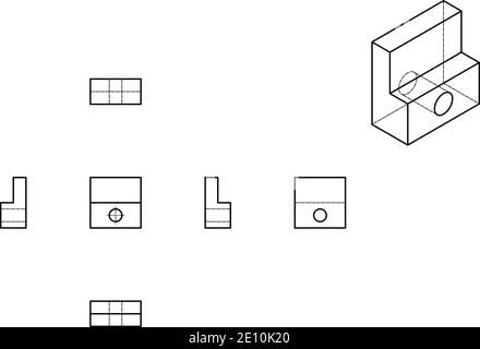 Disegno tecnico con viste prospettiche e ortogonali con timbro Immagine e  Vettoriale - Alamy