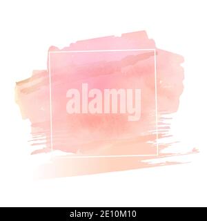 Texture acquerello naturale beige e rosa in una cornice di forma quadrata bianca. Design grafico moderno. Banner vettoriale. Elemento di progettazione monocromatico disegnato a mano. Illustrazione Vettoriale