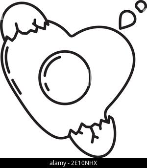 Uovo spezzato in forma di cuore icona della linea vettoriale per il giorno del Grande lancio di uova il 6 settembre. Illustrazione Vettoriale