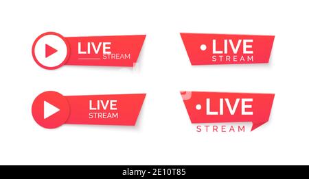 Set di icone rosse in streaming live. Banner streaming online. Illustrazione vettoriale Illustrazione Vettoriale