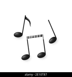 Icone o simboli delle note di musica con volume nero. Illustrazione vettoriale isolata in bianco Illustrazione Vettoriale