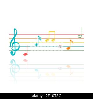 Set di simboli di note musicali a colori. Composizione musicale astratta. Illustrazione vettoriale isolata in bianco Illustrazione Vettoriale