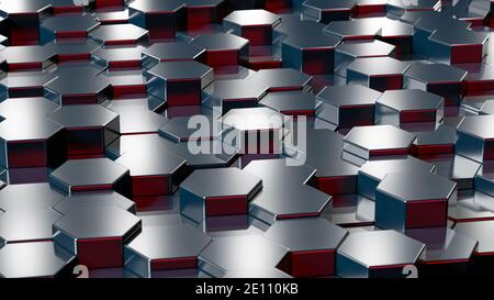 Fondo esagonale astratto. rendering 3d di esagoni lucidi scuri Foto Stock