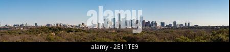 Ampia vista panoramica del centro di Austin in un inverno limpida giorno Foto Stock