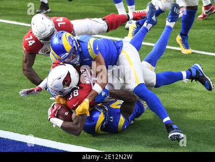 Inglewood, Stati Uniti. 3 gennaio 2021. Gli Arizona Cardinals che hanno fatto ritorno a Jonathan Ward (38) segnano contro i Los Angeles Rams nel primo trimestre di azione allo stadio SoFi di Inglewood, California, domenica 3 gennaio 2021. I Rams sconfissero i Cardinali 18-7. Foto di Jon SooHoo/UPI Credit: UPI/Alamy Live News Foto Stock