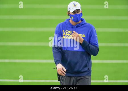 Inglewood, Stati Uniti. 3 gennaio 2021. Ferito Los Angeles Rams quarto Jared Goff orologi gioco contro gli Arizona Cardinals al SoFi Stadium di Inglewood, California Domenica 3 gennaio 2021. I Rams sconfissero i Cardinali 18-7. Foto di Jon SooHoo/UPI Credit: UPI/Alamy Live News Foto Stock