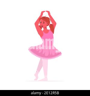 bambina ballerina danzante in rosa vestito cute bambino femmina illustrazione vettoriale a lunghezza intera del carattere cartoon Illustrazione Vettoriale