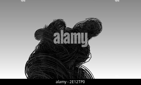 Cavi in fibra ottica scura, fili intrecciati multipli o cavi ultrarealistici isolati su sfondo grigio chiaro, concetto tecnologico e industriale, 4k Hi Foto Stock