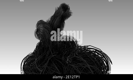 Cavi in fibra ottica scura, fili intrecciati multipli o cavi ultrarealistici isolati su sfondo grigio chiaro, concetto tecnologico e industriale, 4k Hi Foto Stock