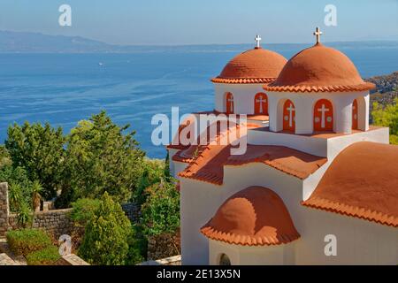 Convento e Monastero di San Savvas a Pothia, la cittadina principale di Kalymnos Isola del Dodecaneso Gruppo, Grecia. Foto Stock