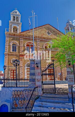 San Nicola, patrono dei marinai, a Pothia, la città principale dell'isola di Kalymnos nel gruppo Dodecanese, Mar Egeo, Grecia. Foto Stock