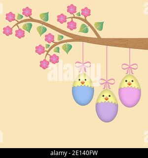 Cartoon Pasqua Pulcini, uova di Pasqua e fiori di primavera Foto stock -  Alamy