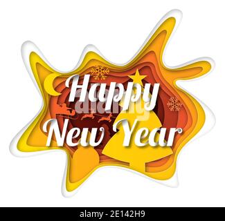 Vector Happy New Year in paper art Style Illustrazione Vettoriale
