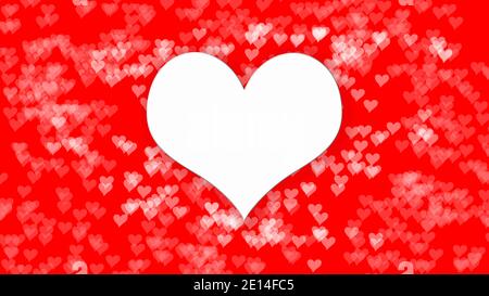 Festosa, luminosa cornice di cuori. Spazio di copia. Carta San Valentino. Sfondo rosso bianco da piccoli cuori. Foto Stock
