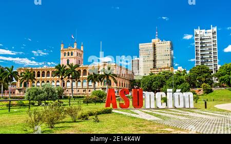 Cartello di benvenuto Asuncion in Paraguay Foto Stock