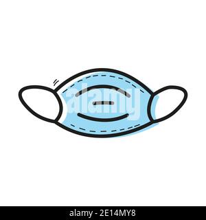 Maschera medica Blue Vector. Linea piatta Illustrazione Vettoriale