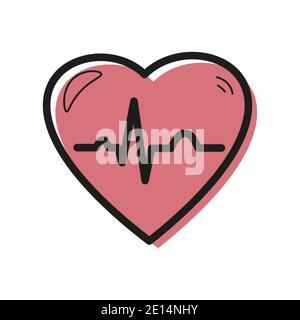 Icona del cuore vettoriale a colori lineari con grafico ECG all'interno. Concetto di medicina e cardiologia. Illustrazione Vettoriale