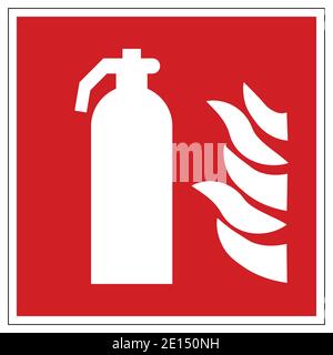 Estintore rosso e bianco che simbola con le fiamme Illustrazione Vettoriale