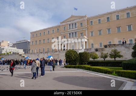 Atene - Dicembre 2019: Vista di Piazza Syntagma Foto Stock