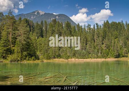 Lago Riedener, idilliaco piccolo lago di Bog a Rieden, nella valle Lech Foto Stock