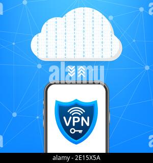 Concetto di connessione VPN sicura. Panoramica sulla connettività della rete privata virtuale. Illustrazione di stock vettoriale. Illustrazione Vettoriale