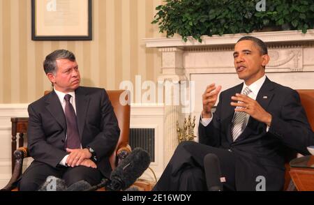 Il presidente Barack Obama incontra il re Abdullah II di Giordania nell'Ufficio ovale della Casa Bianca, Washington, DC, USA il 17 maggio 2011. Foto di Dennis Brack/Pool Foto/ABACAPRESS.COM Foto Stock