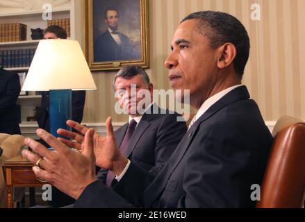 Il presidente Barack Obama incontra il re Abdullah II di Giordania nell'Ufficio ovale della Casa Bianca, Washington, DC, USA il 17 maggio 2011. Foto di Dennis Brack/Pool Foto/ABACAPRESS.COM Foto Stock