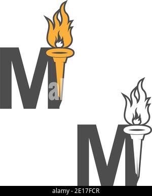Logo dell'icona lettera M combinato con l'illustrazione del design dell'icona della torcia Illustrazione Vettoriale