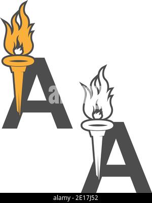 Lettera A icona logo combinato con icona torcia illustrazione del design Illustrazione Vettoriale