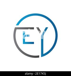 Modello vettoriale di tipografia creativa con logo EY Letter iniziale. Design con logo Creative Circle Letter EY Illustrazione Vettoriale