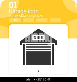 Icona garage con stile piatto isolato su sfondo bianco. Illustrazione vettoriale simbolo di simbolo di oggetto garage concetto di icona per web, ui, ux, sito web, design Illustrazione Vettoriale